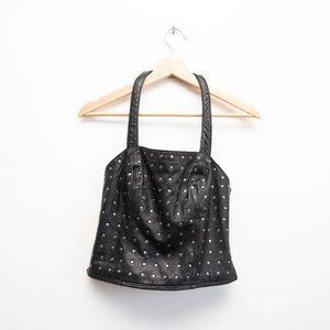 Harley Davidson Leather Stud Halter Top Black Vintage